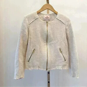 Juicy Couture Women's Blush Tweed Jacket M Gold Zip Frayed Edges